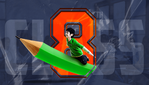 A boy is sitting on pencil and flying